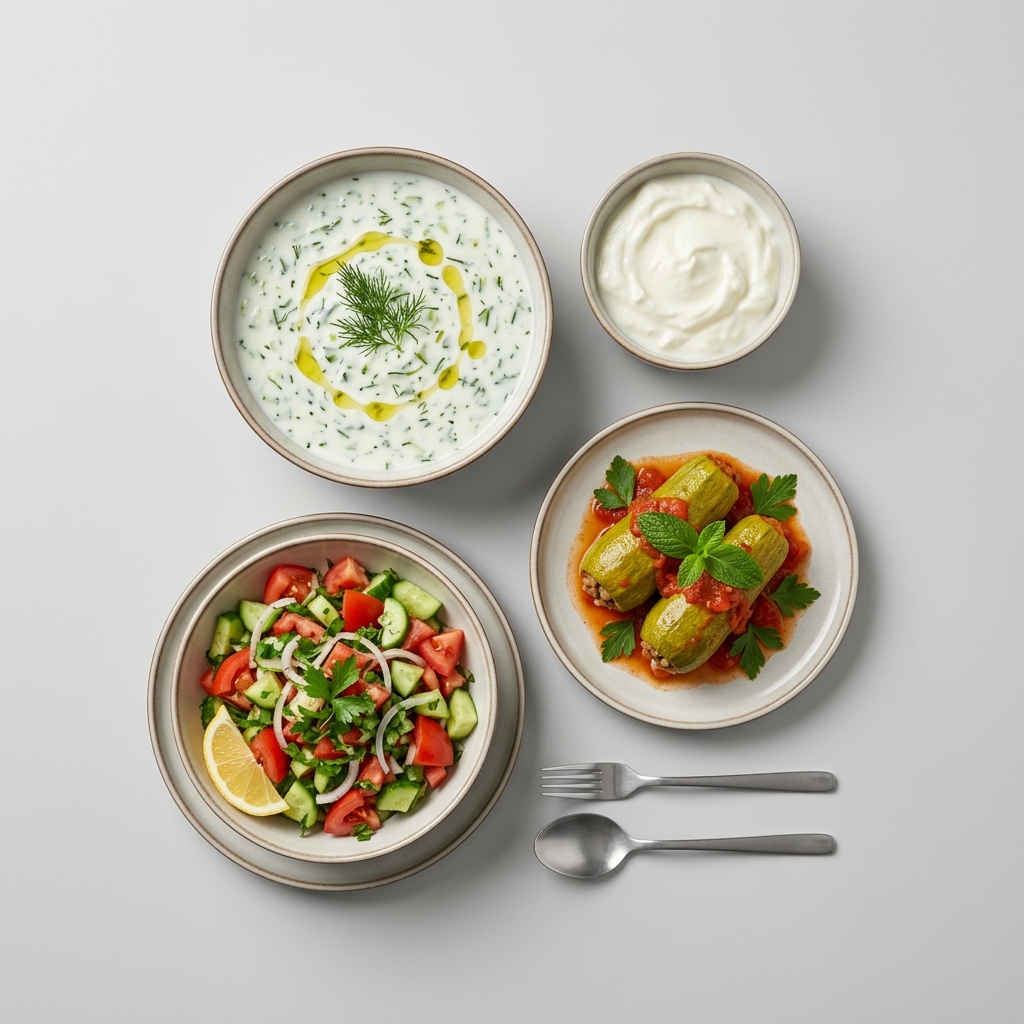 Soğuk Çorba - Kabak Dolması- Yoğurt - Salata